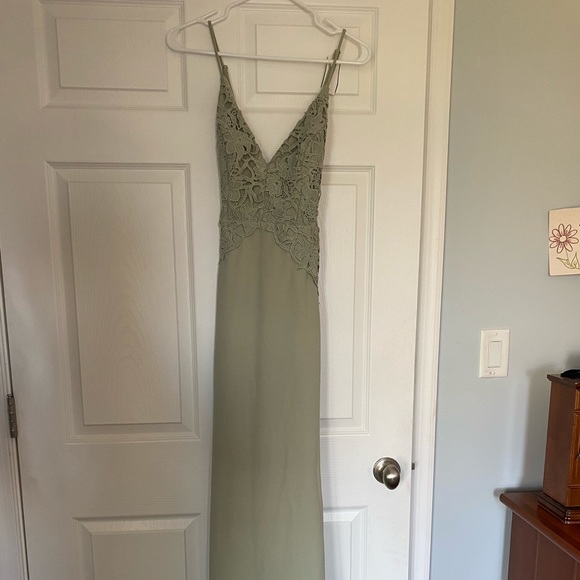 Lulu's Dresses Sage Green Lace Long Floor Length Formal Prom Dress